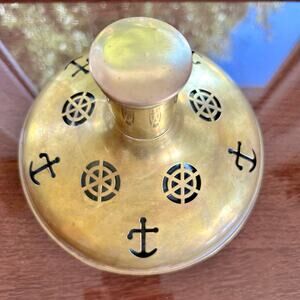 Vintage Swedish Captain’s Decanter – Brass Over Glass, Cork Top – Anchor Design